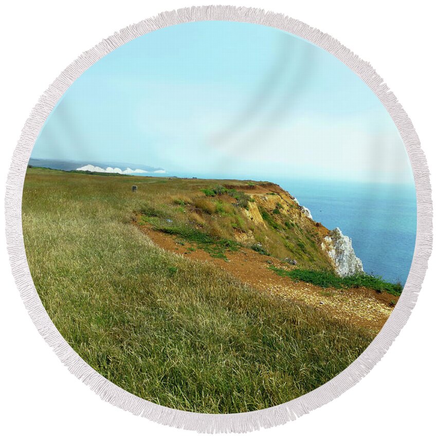 Mix Photography Round Beach Towel featuring the photograph Seaford coastal view 3 by Francesca Mackenney