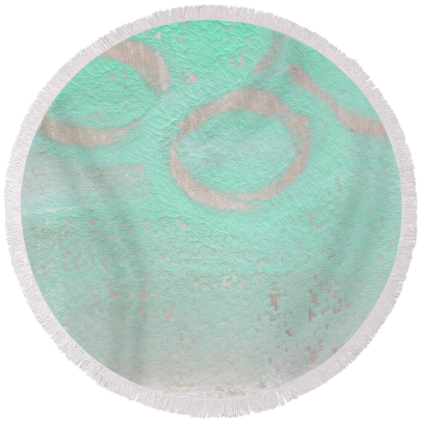 Abstract Round Beach Towel featuring the mixed media Seaglass by Linda Woods