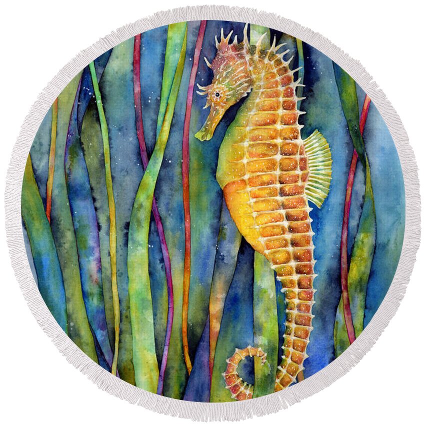 Seahorse Round Beach Towel featuring the painting Seahorse by Hailey E Herrera