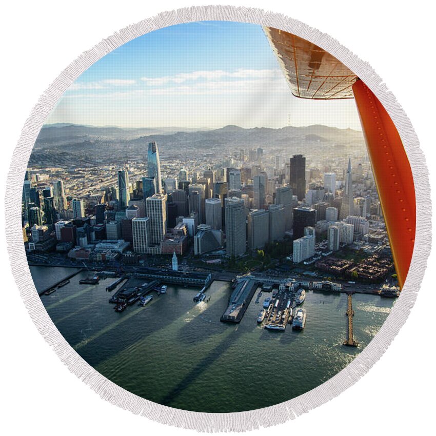 San Francisco Round Beach Towel featuring the photograph Seaplane Adventure by Raf Winterpacht