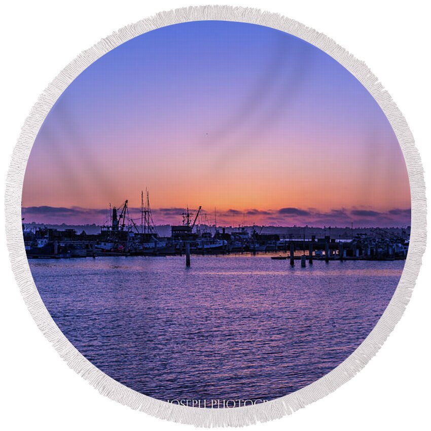 Sunset Round Beach Towel featuring the photograph Seaport Sunset by Mark Joseph