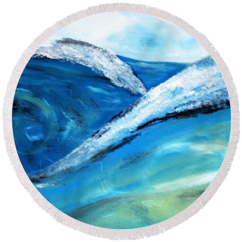 Water Round Beach Towel featuring the mixed media Seascape #2 by Tracey Lee Cassin