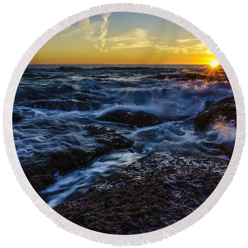 Andalucia Round Beach Towel featuring the photograph Seascape at Sunset Cadiz Spain by Pablo Avanzini