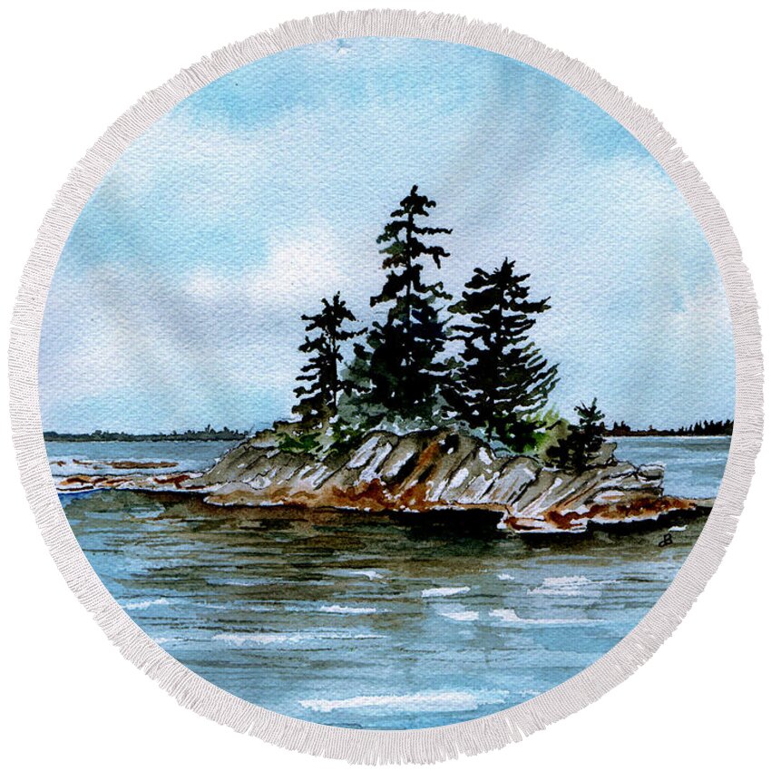 Seascape Round Beach Towel featuring the painting Seascape Casco Bay Maine by Brenda Owen