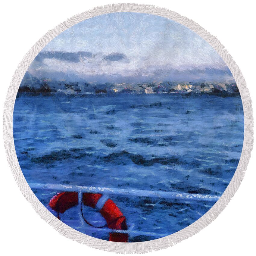 Painting Round Beach Towel featuring the painting Seascape by Dimitar Hristov