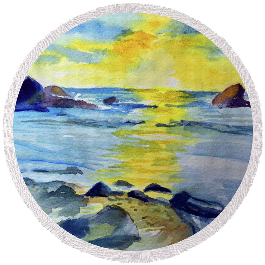 Seashore Round Beach Towel featuring the painting Seashore by Allison Ashton