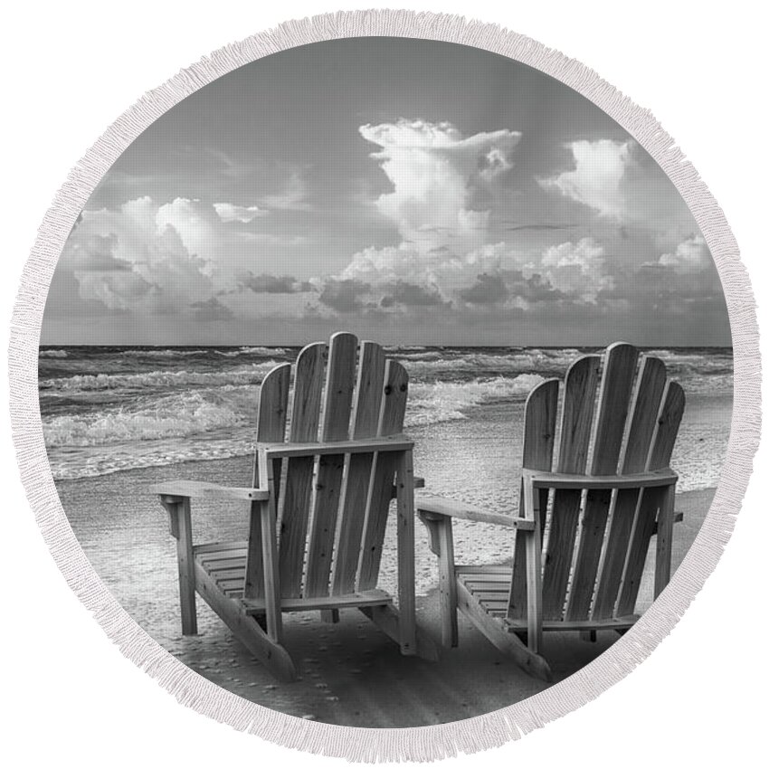 Clouds Round Beach Towel featuring the photograph Seaside Silver at Dawn by Debra and Dave Vanderlaan