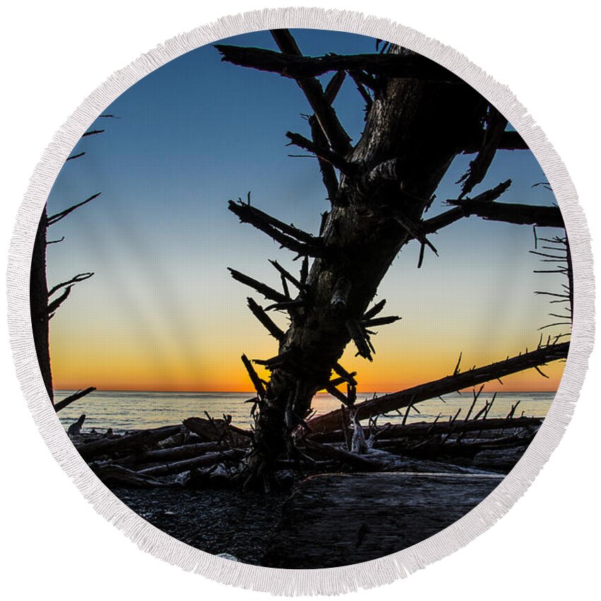 Branch Round Beach Towel featuring the photograph Seaside Tree Branch Sunset 3 by Pelo Blanco Photo
