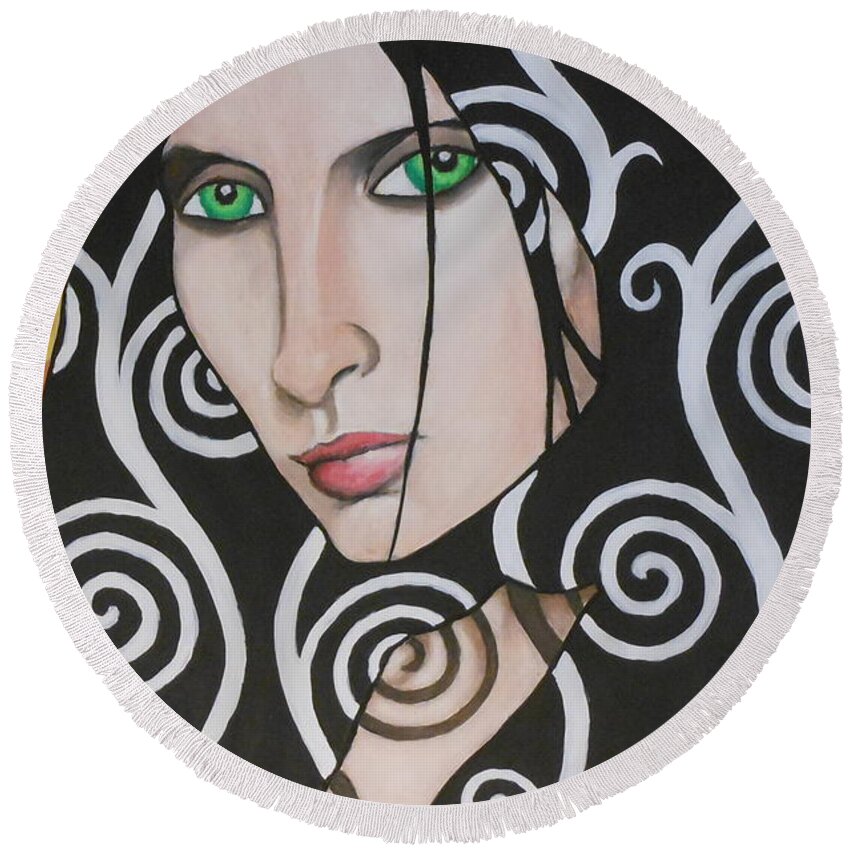 Face Round Beach Towel featuring the painting Seasons Change by Bryon Stewart