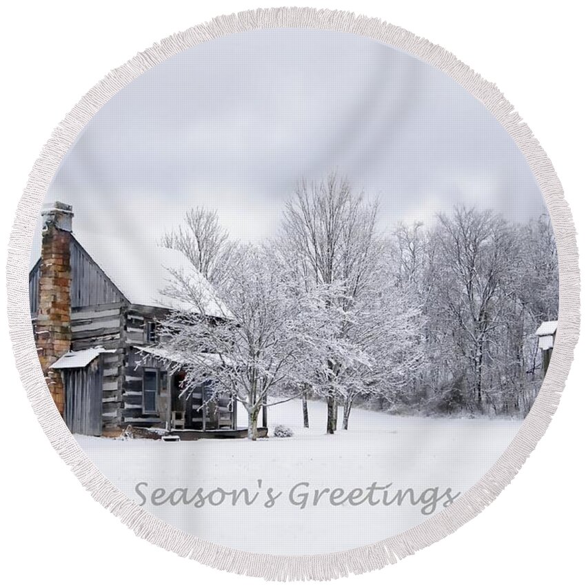 Snow Round Beach Towel featuring the photograph Season's Greetings by Benanne Stiens