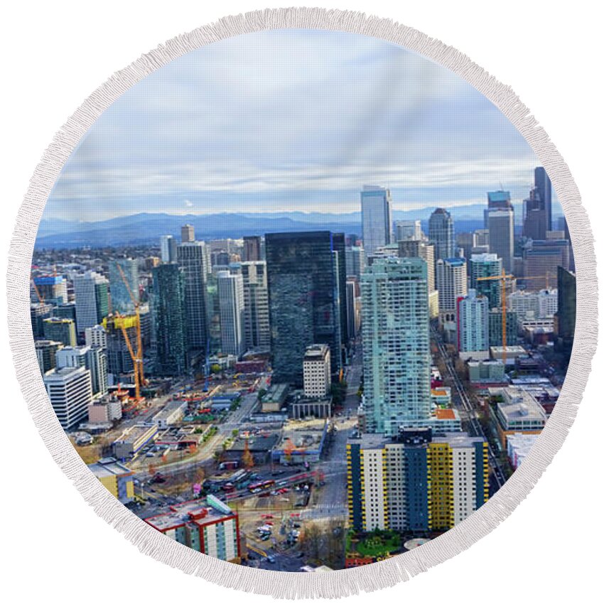 Street Round Beach Towel featuring the photograph Seattle City View by Cathy Anderson