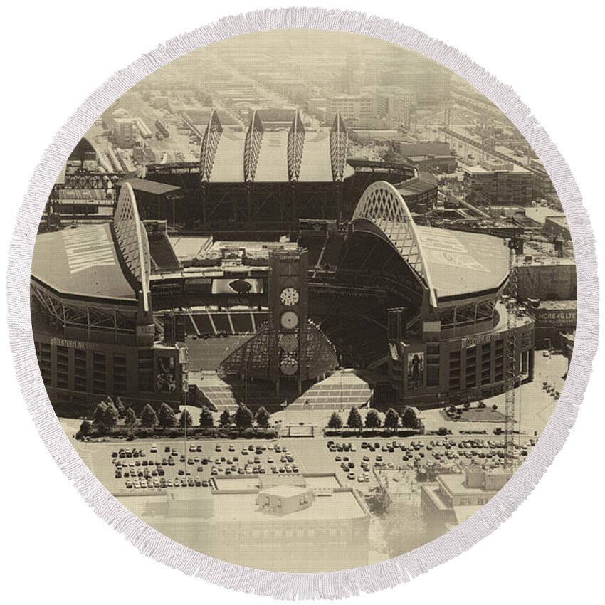 Yellowed Round Beach Towel featuring the photograph Seattle Stadiums Old Yellow by Pelo Blanco Photo