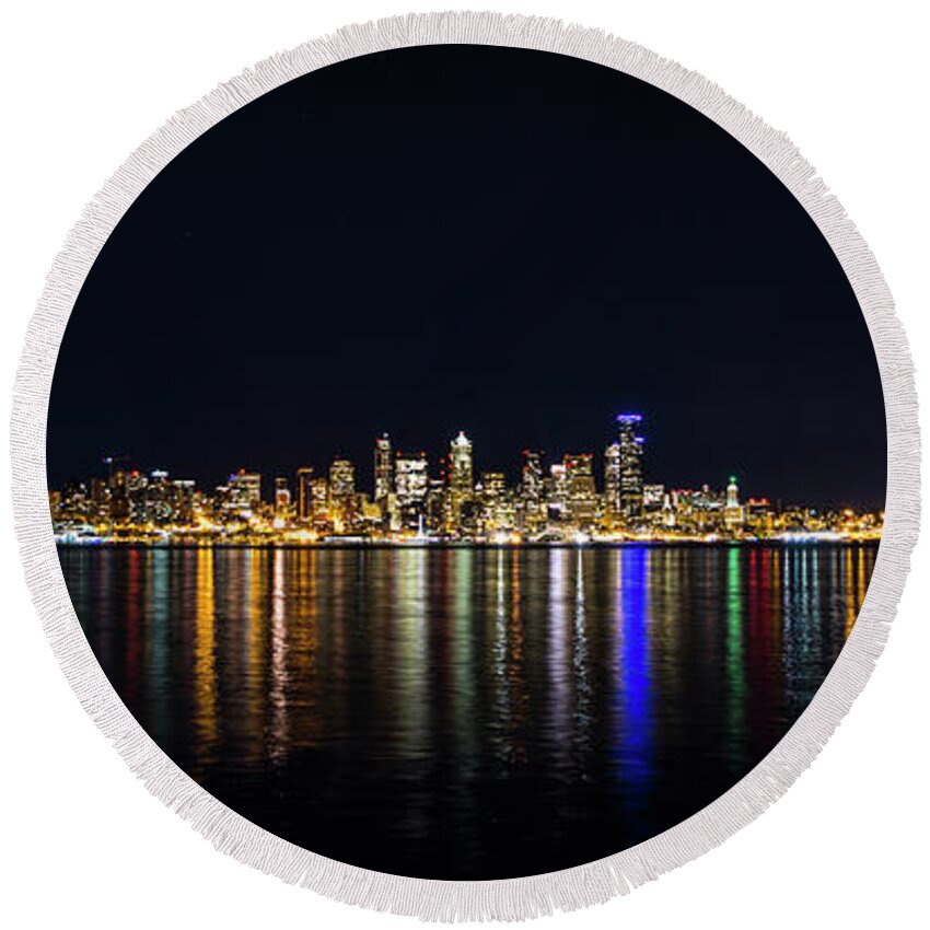 Seattle Round Beach Towel featuring the photograph Seattle, Washington Skyline #2 by Patrick M Fennell