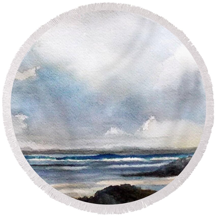 Ocean Round Beach Towel featuring the painting Secluded Cove by Nicole Curreri