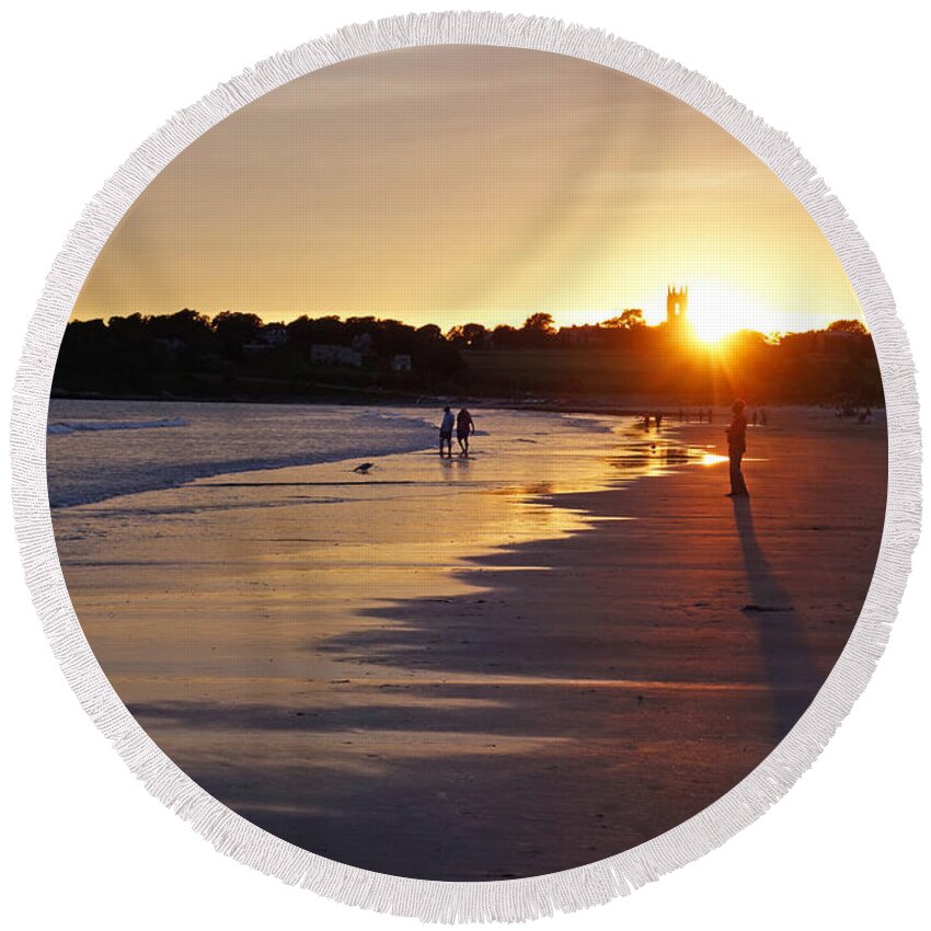 Newport Round Beach Towel featuring the photograph Second Beach Newport RI Long Shadow by Toby McGuire