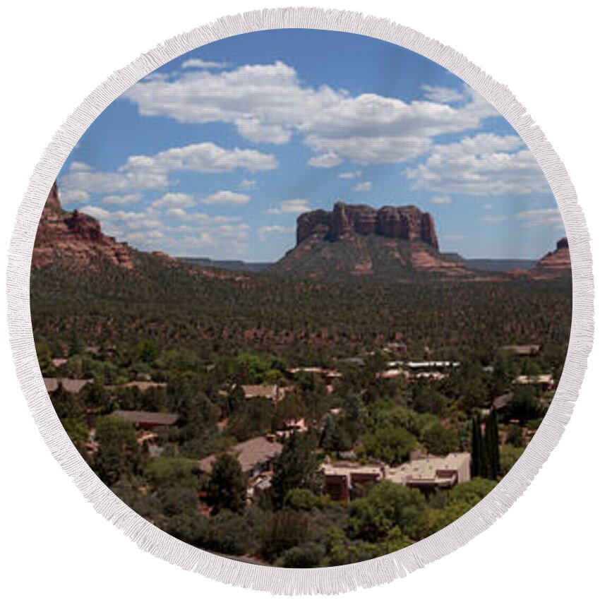 Sedona Round Beach Towel featuring the photograph Sedona Panorama by Susan Rissi Tregoning