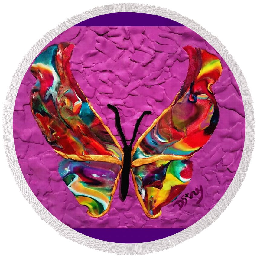 Butterfly Round Beach Towel featuring the mixed media Selaras by Deborah Stanley