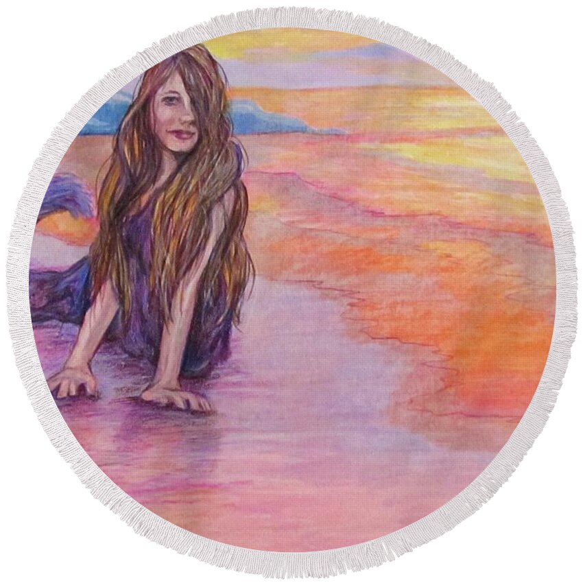 Mythology Round Beach Towel featuring the painting Selkie by Barbara O'Toole