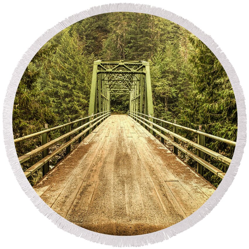 Green Round Beach Towel featuring the photograph Selway River Bridge by Brad Stinson