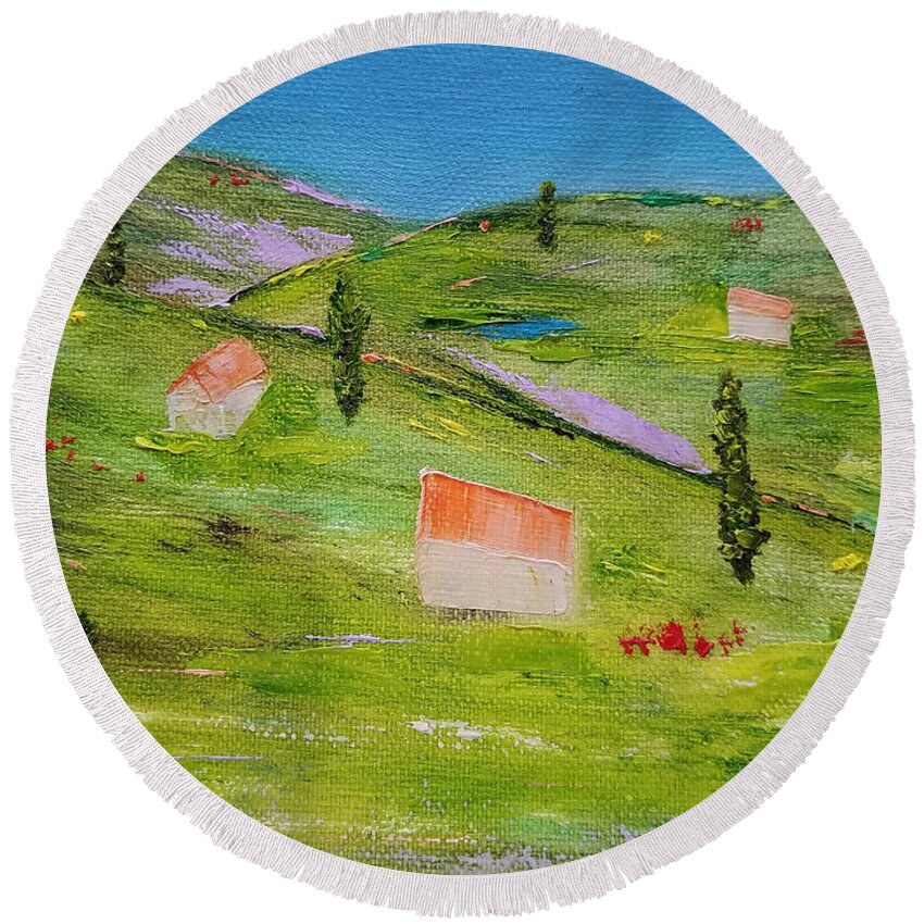 Italy Round Beach Towel featuring the painting Semplicita by Judith Rhue