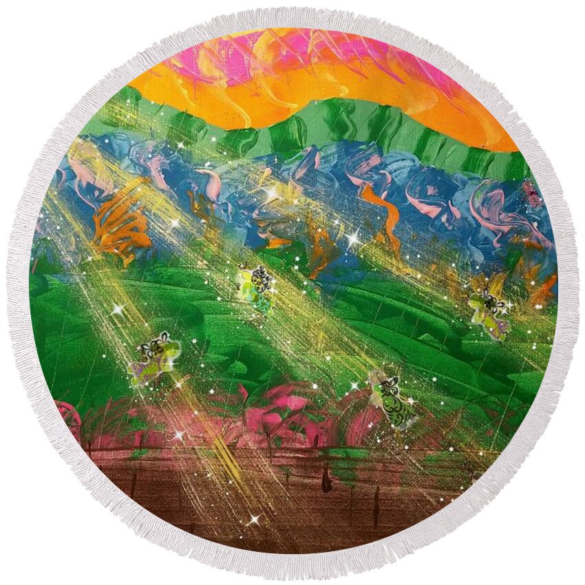 Angels Round Beach Towel featuring the mixed media Sending Some Sonshine by Diamante Lavendar