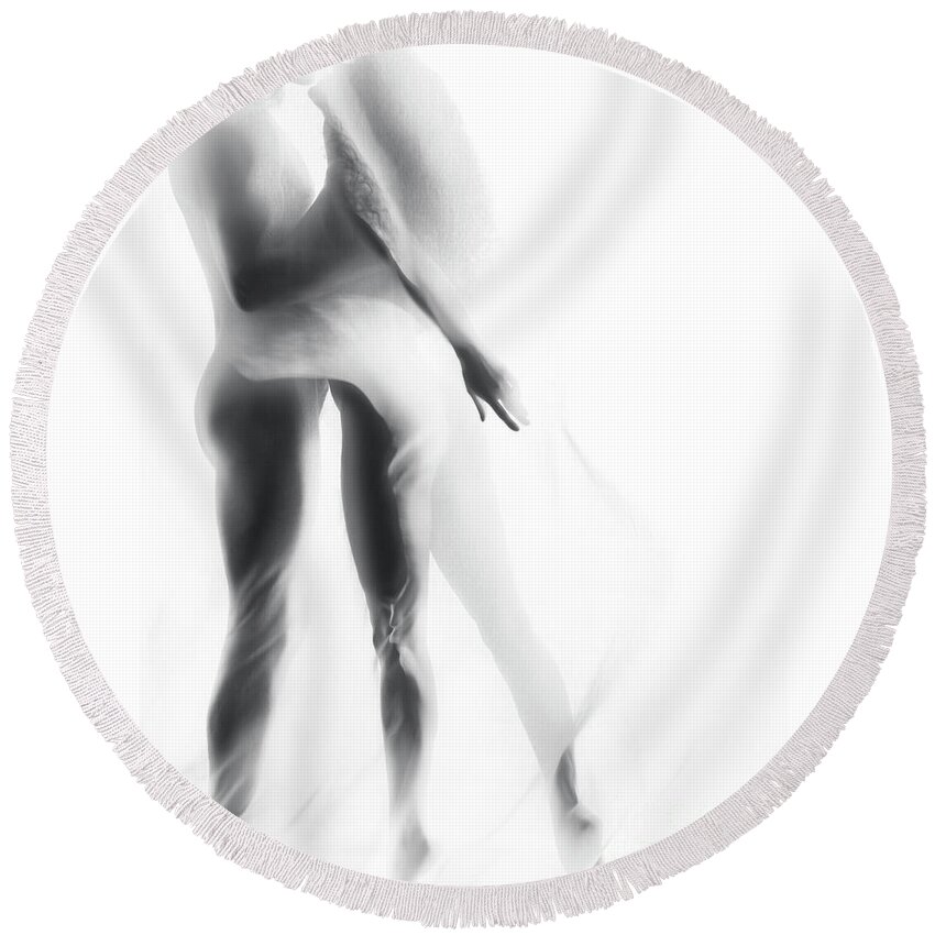 Beach Couple Kissing Naked - Sensual Nude Couple Kissing In White Mist Of A Veil Round Beach Towel