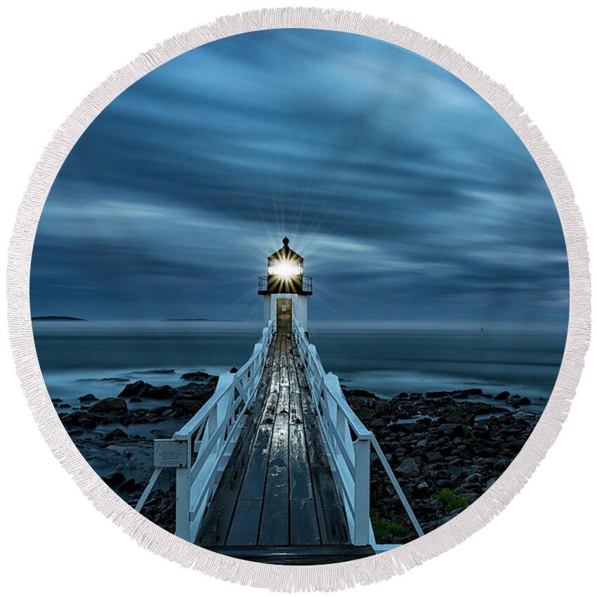 Marshall Point Light Round Beach Towel featuring the photograph Sentinel by Darla Bruno