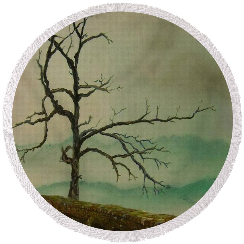 Tree Round Beach Towel featuring the painting Sentinel of the Shenandoah by Nicole Angell