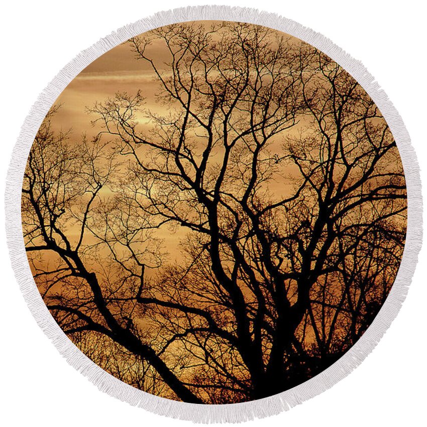 Landscape Round Beach Towel featuring the photograph Sepia Sunset by Michael Nowotny