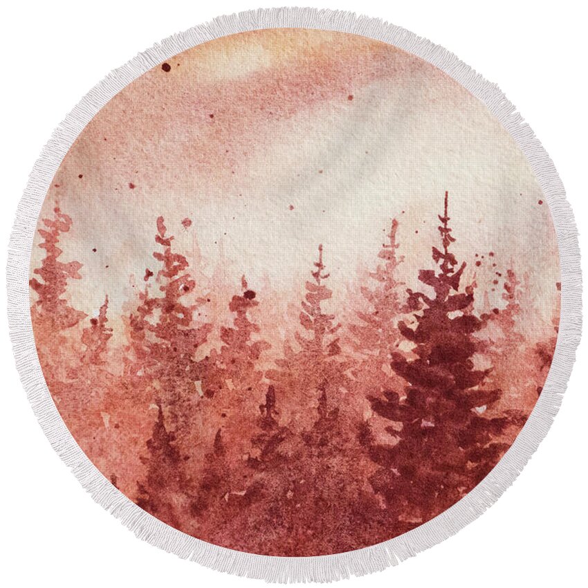 Sepia Round Beach Towel featuring the painting Sepia Winter Day by Rebecca Davis