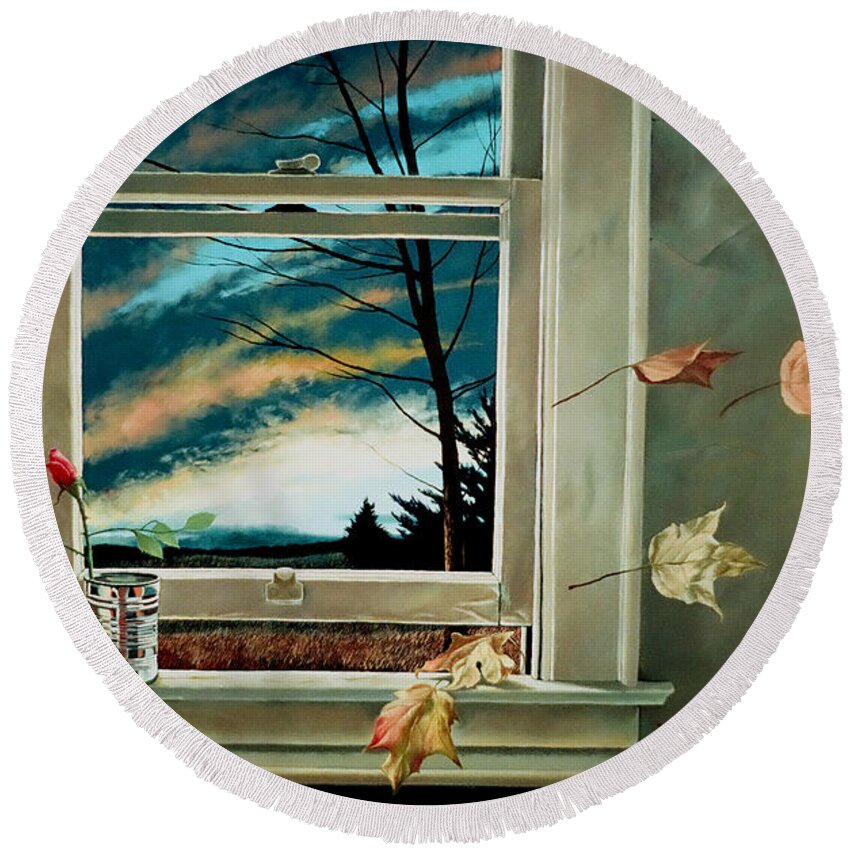 Autumn Round Beach Towel featuring the painting September Breeze by Christopher Shellhammer