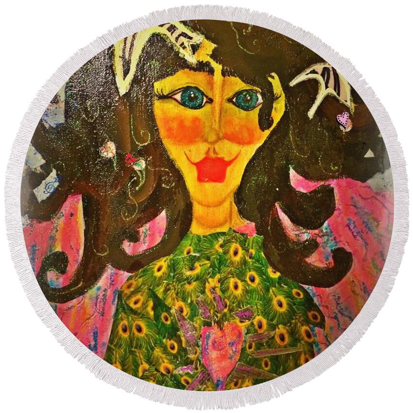 Guardian Angel Round Beach Towel featuring the painting Seraphina by Christine Paris