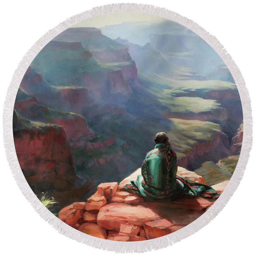 Southwest Round Beach Towel featuring the painting Serenity by Steve Henderson