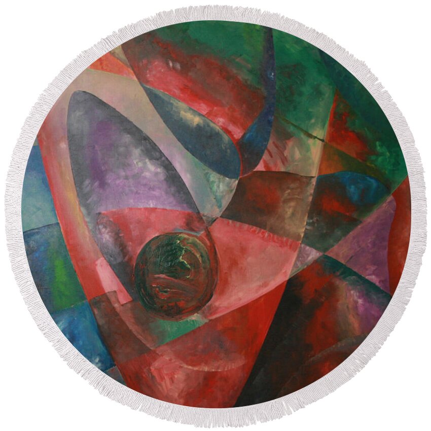 Series 1b Round Beach Towel featuring the painting Series 1B by Obi-Tabot Tabe