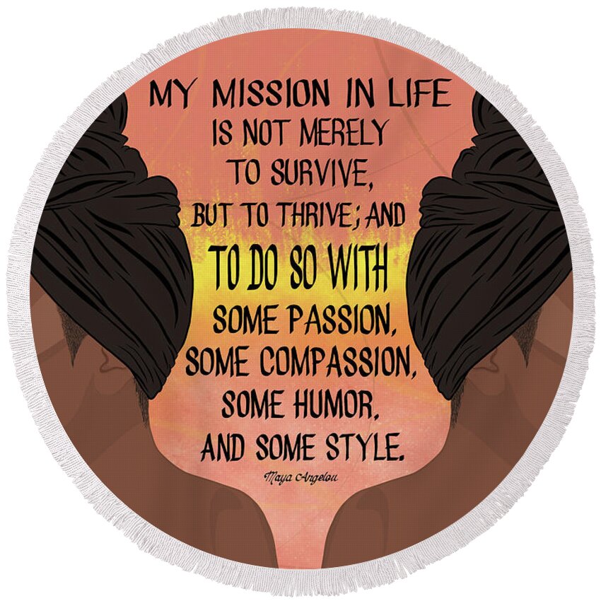 Black History Month Round Beach Towel featuring the digital art Serving, Ms. Angelou by The King Gallery