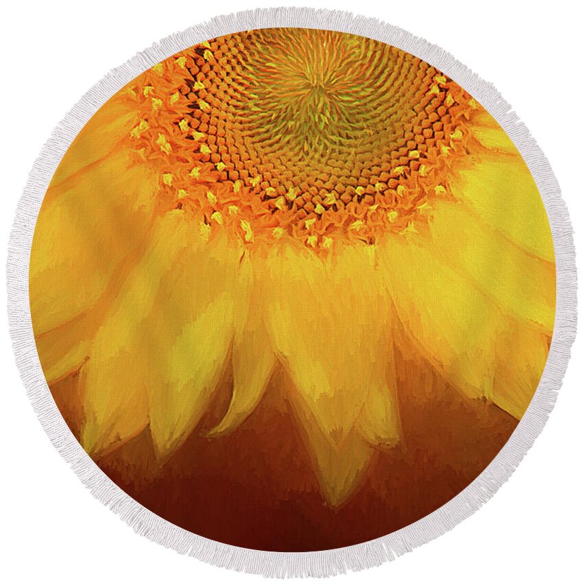 Setting Sunflower Round Beach Towel featuring the photograph Setting Sun by Darren Fisher