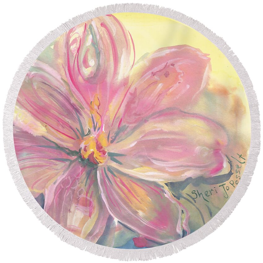 Intuitive Painting Round Beach Towel featuring the painting Seven Petals by Sheri Jo Posselt