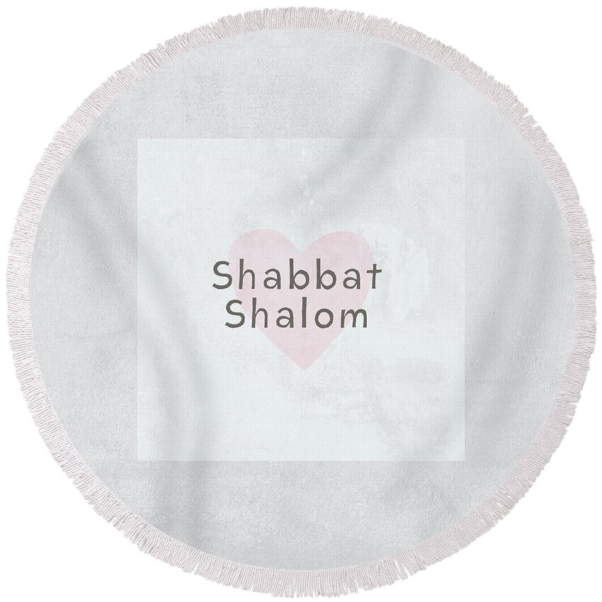 Heart Round Beach Towel featuring the mixed media Shabbat Shalom Soft Heart- Art by Linda Woods by Linda Woods