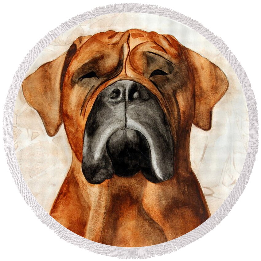 Dog Round Beach Towel featuring the painting Shades Watercolor by Kimberly Walker