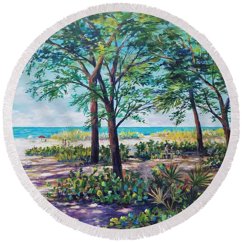 Longboat Key Beach Round Beach Towel featuring the painting Shades of Longboat Key by Lou Ann Bagnall