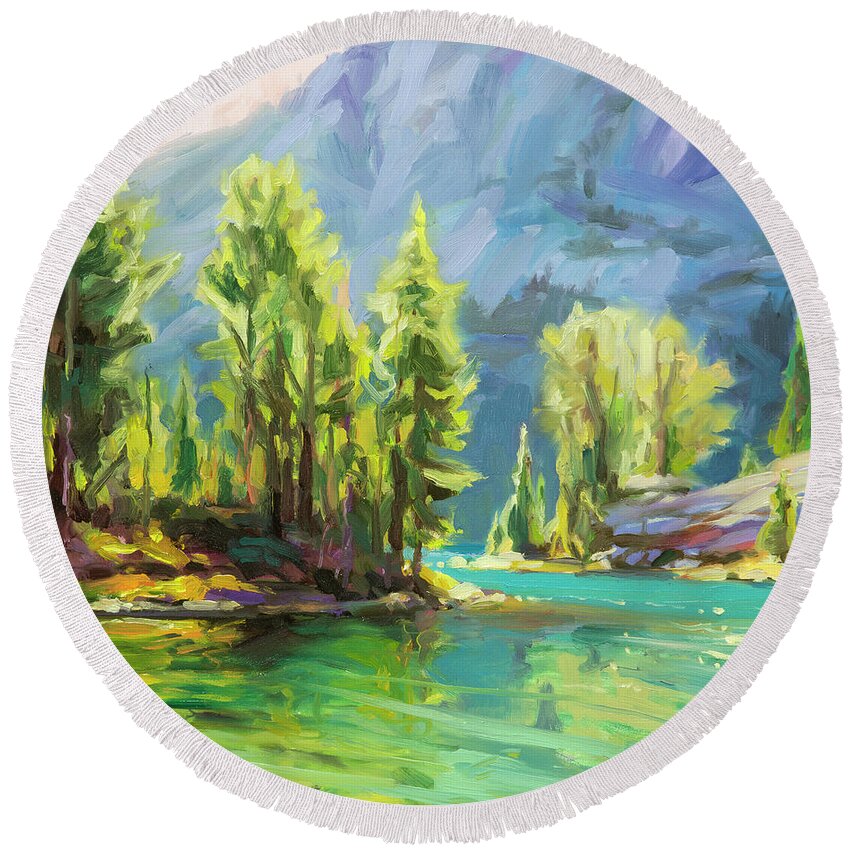 Lake Round Beach Towel featuring the painting Shades of Turquoise by Steve Henderson