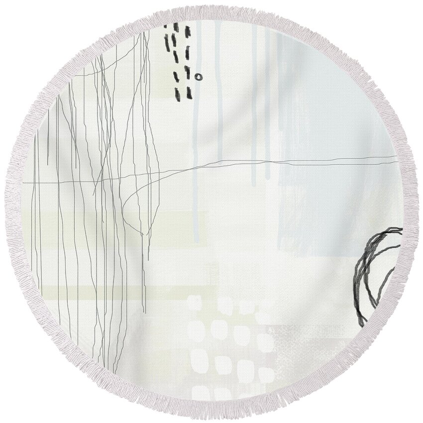 Abstract Round Beach Towel featuring the painting Shades of White 1 - Art by Linda Woods by Linda Woods