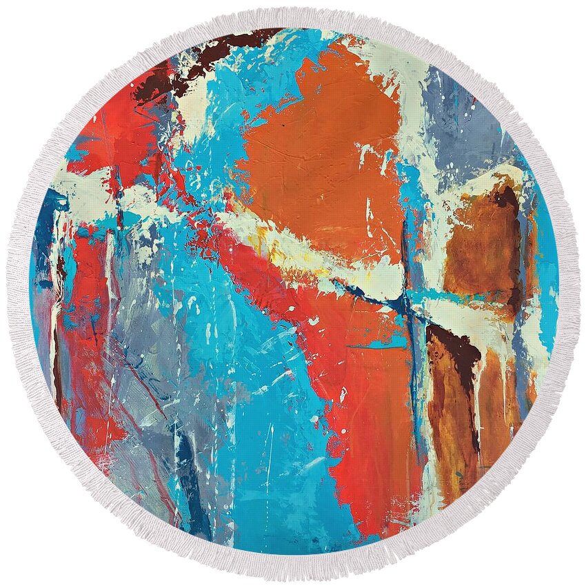Abstract Art Round Beach Towel featuring the painting Shadow Dance by Mary Mirabal