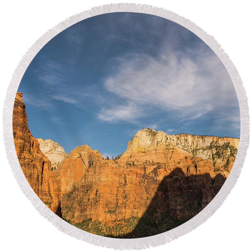 Utah Round Beach Towel featuring the photograph Shadow Mountain Zion National Park Utah by Lawrence S Richardson Jr