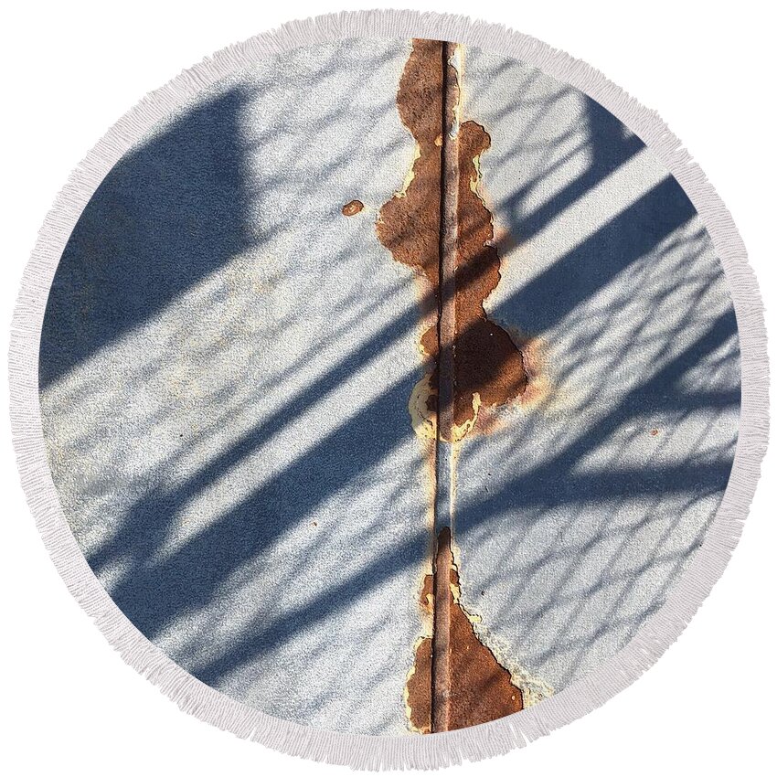 Rusty Floor Round Beach Towel featuring the photograph Shadow on seam by Flavia Westerwelle