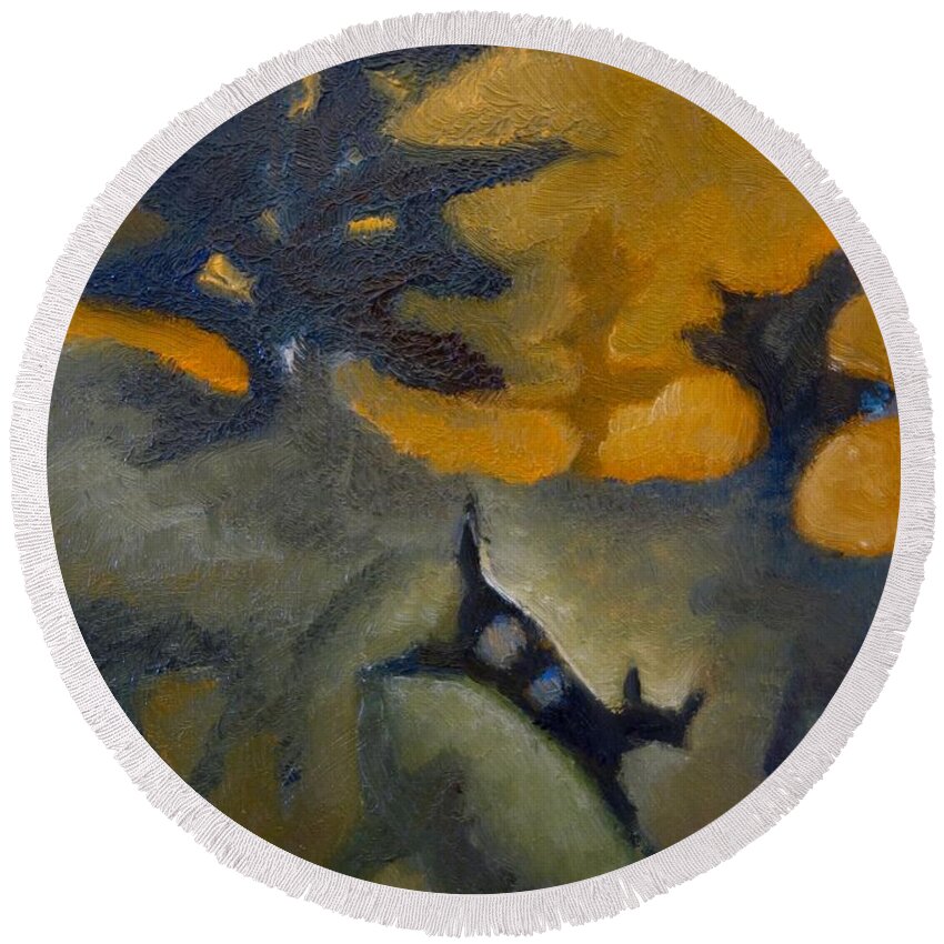 Oil Painting Round Beach Towel featuring the painting Shadowbright, Hillylight by Suzy Norris