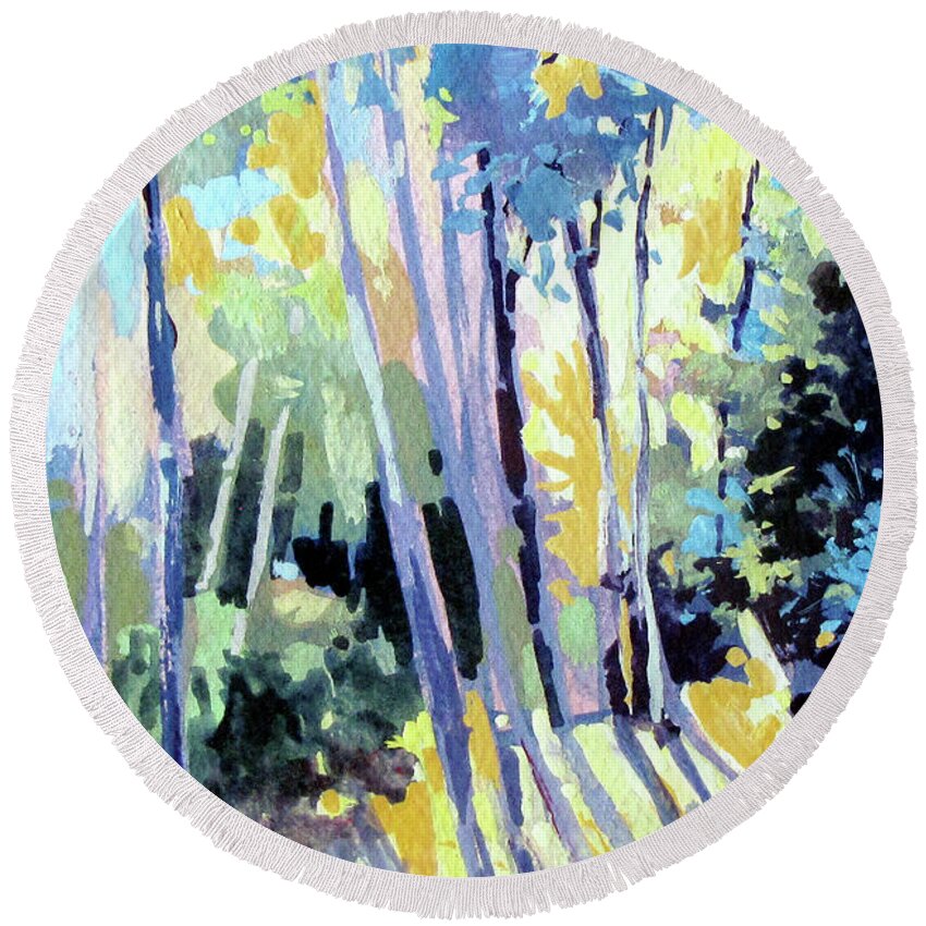 Landscape Round Beach Towel featuring the painting Shadowed Walk by Rae Andrews
