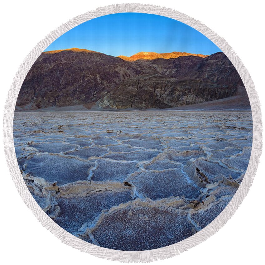 Badwater Round Beach Towel featuring the photograph Shadows Fall Over Badwater by Mark Rogers