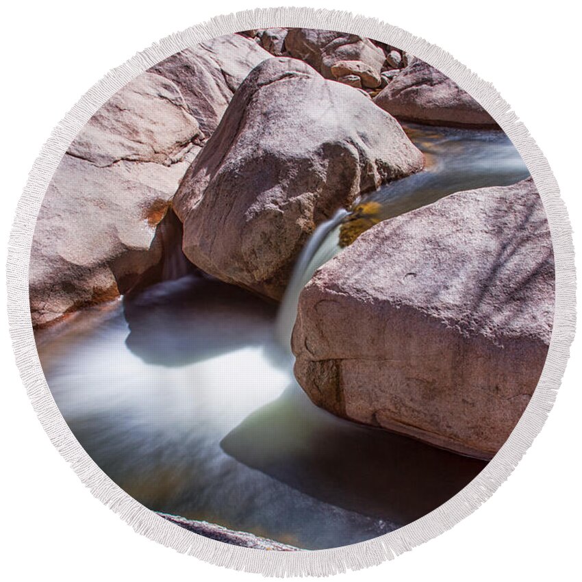 Slow Round Beach Towel featuring the photograph Shadows of a Creek by James BO Insogna