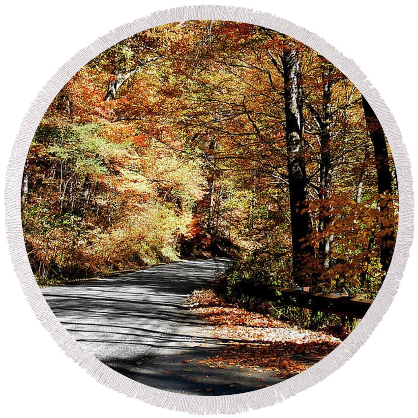 Great Round Beach Towel featuring the photograph Shadows on the road by Cathy Harper